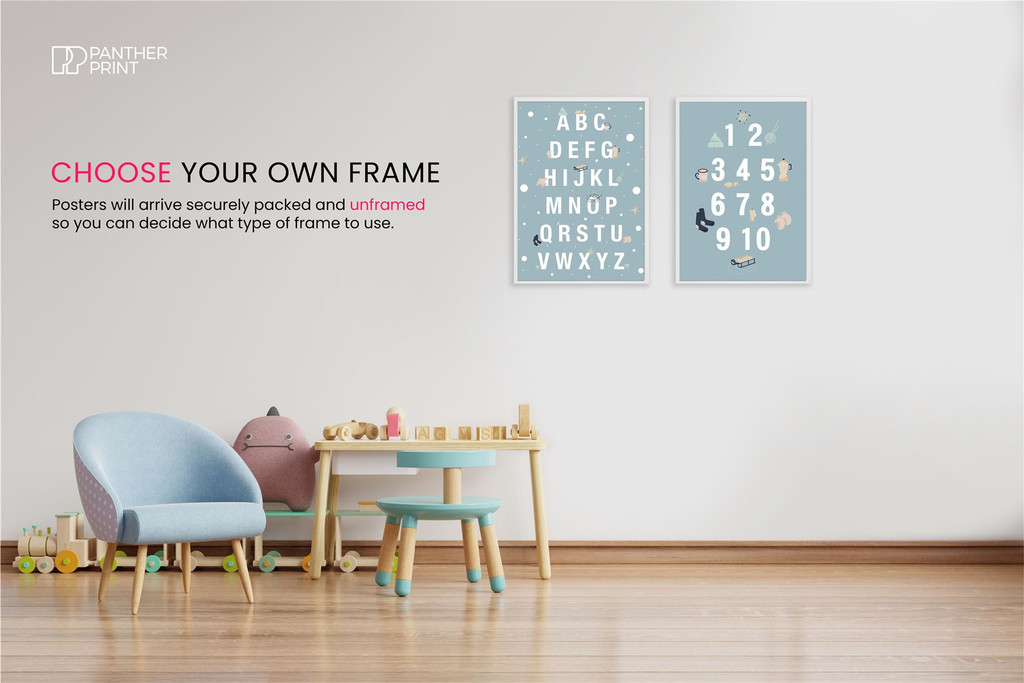 Educational Classroom Wall Poster Set of 2 A4 Winter Alphabet & Numbers 1-10