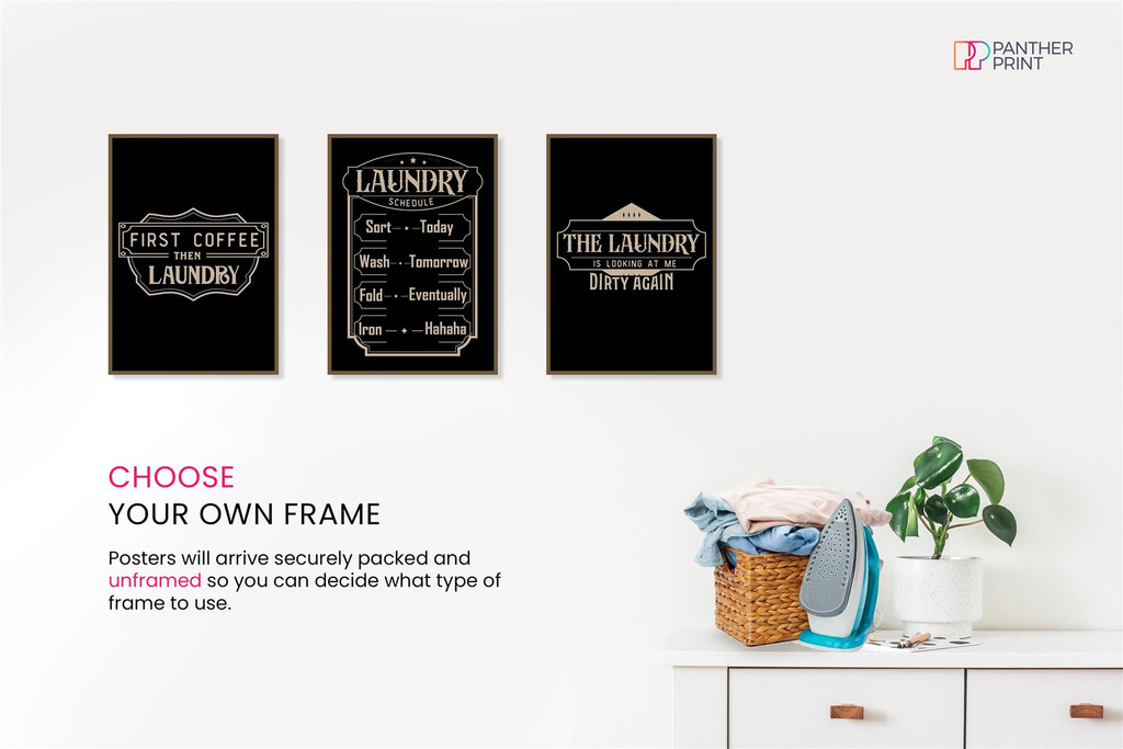 Laundry Room Set of 3 A3 Posters First Coffee then Laundry, The Laundry is Looking at me Dirty, & Laundry Schedule