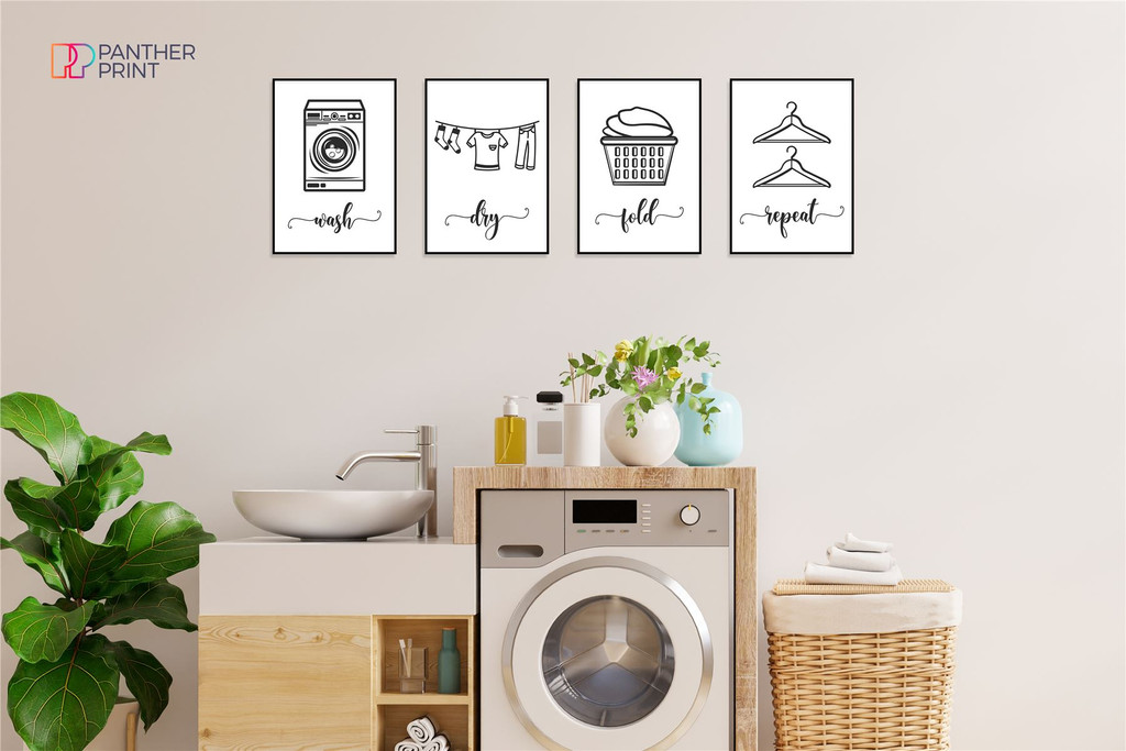 Laundry Room Set of 4 A4 Posters Wash, Dry, Fold, & Repeat