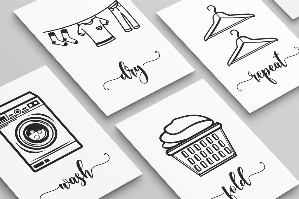 Laundry Room Set of 4 A4 Posters Wash, Dry, Fold, & Repeat
