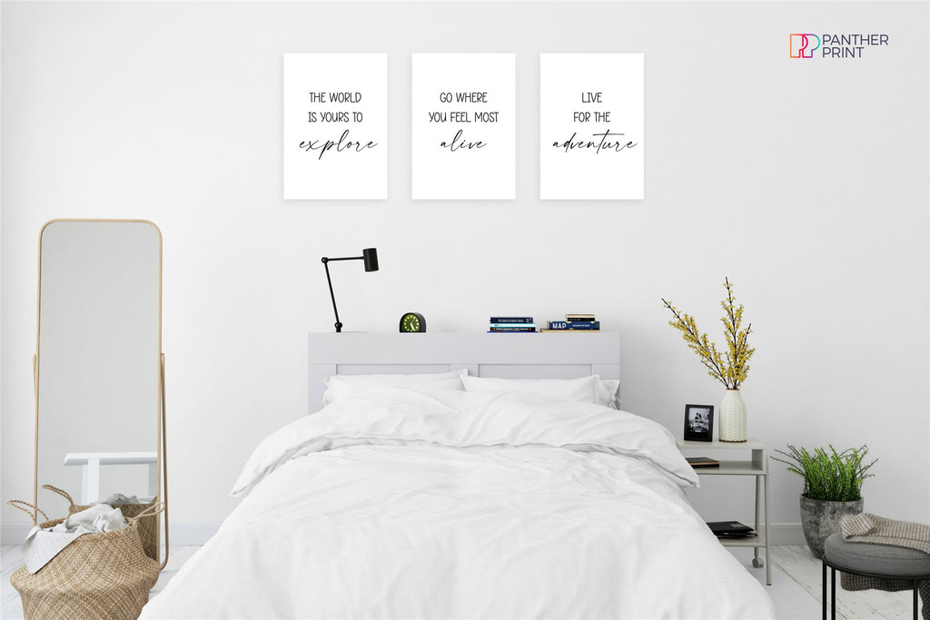 Bed Living Set of 3 A4 Posters Go Where You Feel Most Alive, Live for the Adventure, & The World is Yours to Explore