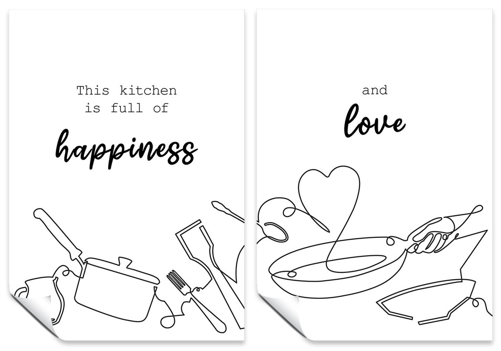 Kitchen Set of 2 A4 Posters This Kitchen is full of Happiness & Love