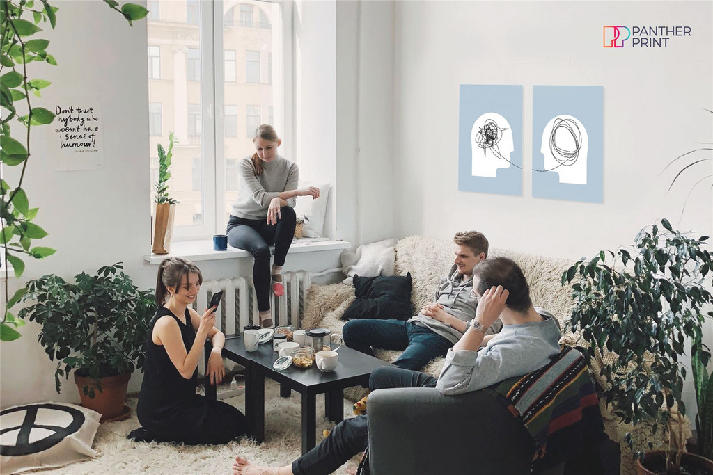 Mental Health Posters Set of 2 A4 Psychology Concept Human Heads Silhouette