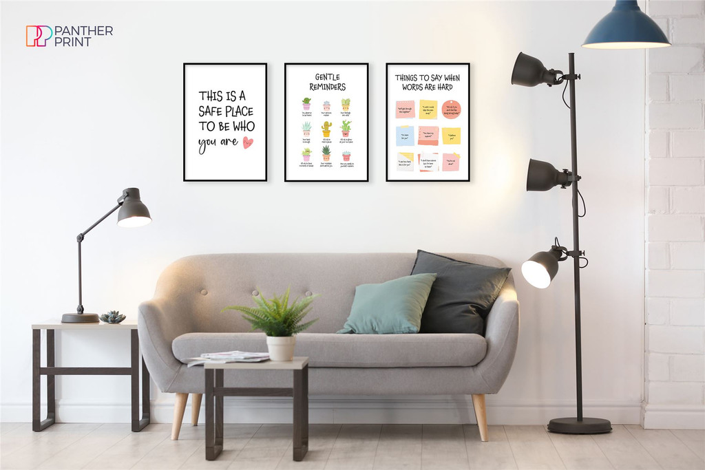 Mental Health Poster Set of 3 A3 Plant Gentle Reminders, Things to Say, This is a Safe Place