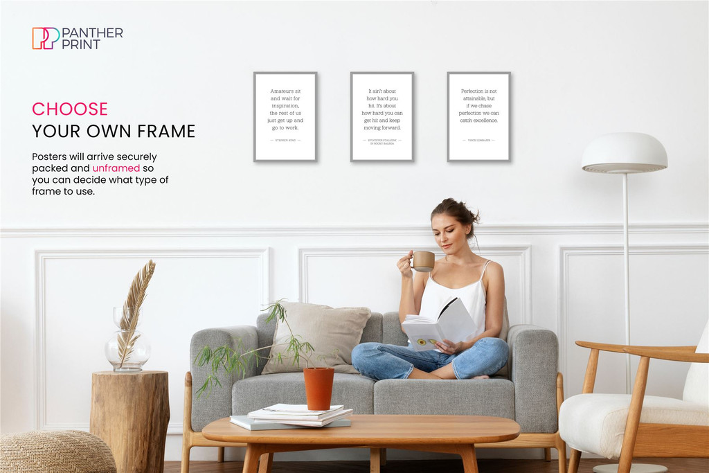 Productivity Set of 3 A4 Posters Amateurs Sit & Wait, It Ain't About How Hard You Hit, & Perfection is Not Attainable