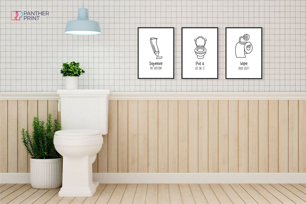 Bathroom Set of 3 A3 Posters Put a Lid On It, Squeeze My Bottom, & Wipe Your Butt