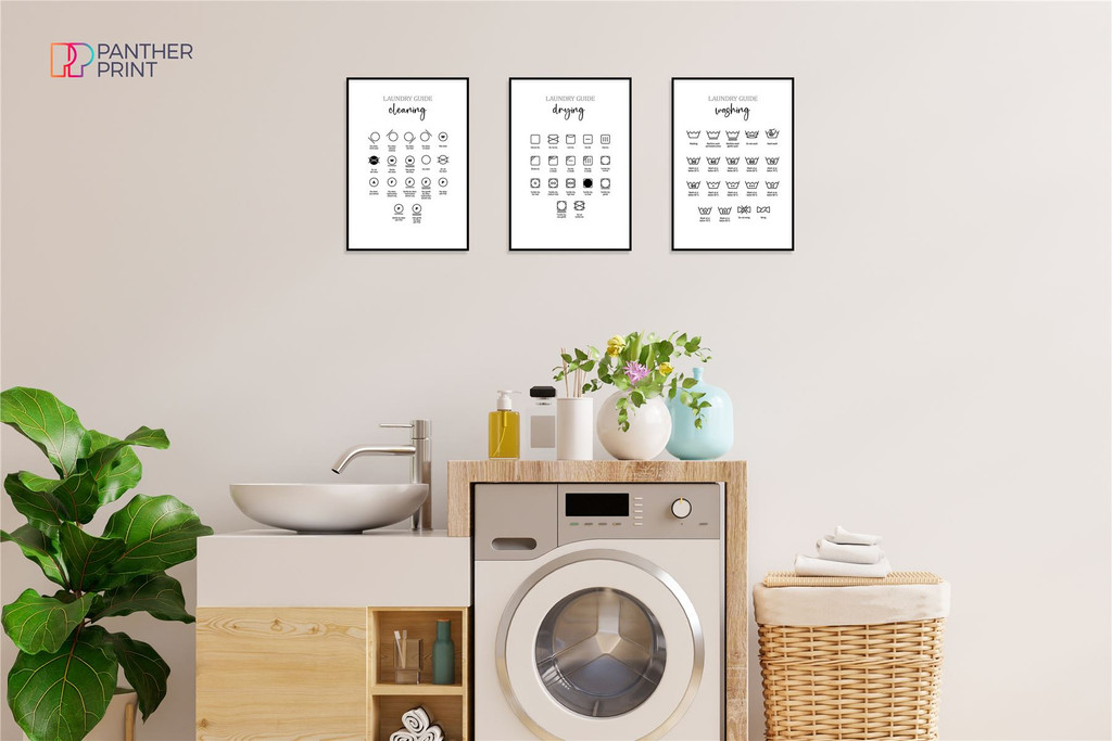 Laundry Room Set of 3 A4 Posters Cleaning, Drying, & Washing Icons