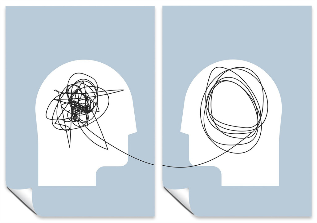 Mental Health Posters Set of 2 A3 Psychology Concept Human Heads Silhouette