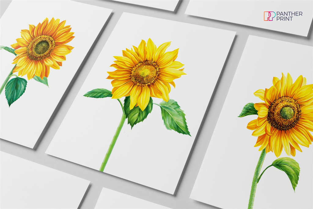 Bed Living Room Set of 3 A4 Posters Sunflower