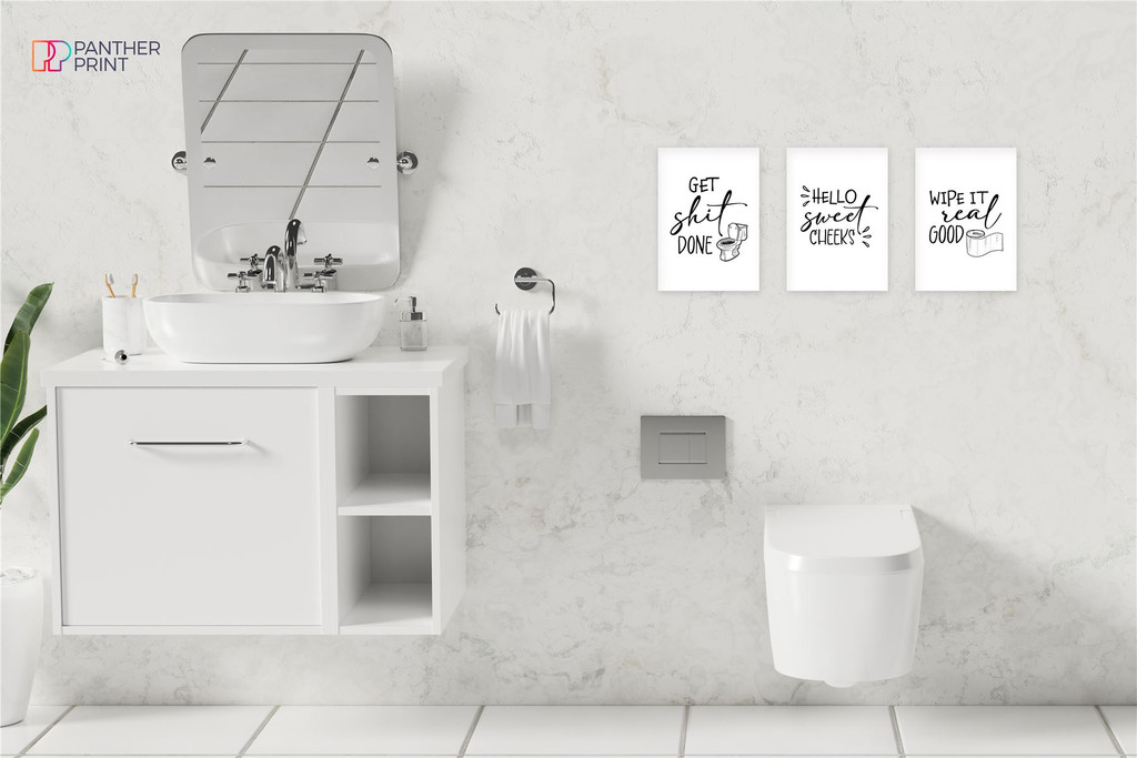 Bathroom Set of 3 A4 Posters Get it Done, Hello Sweet Cheeks, & Wipe it Real Good