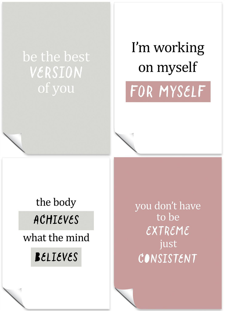 Motivational Poster Set of 4 A3 Be the Best Version of You, I'm Working for Myself, The Body Achieves What the Mind Believes, & You Don't Need to Be Extreme