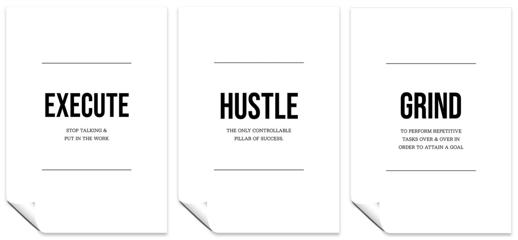 Productivity Set of 3 A4 Posters Execute, Grind, & Hustle