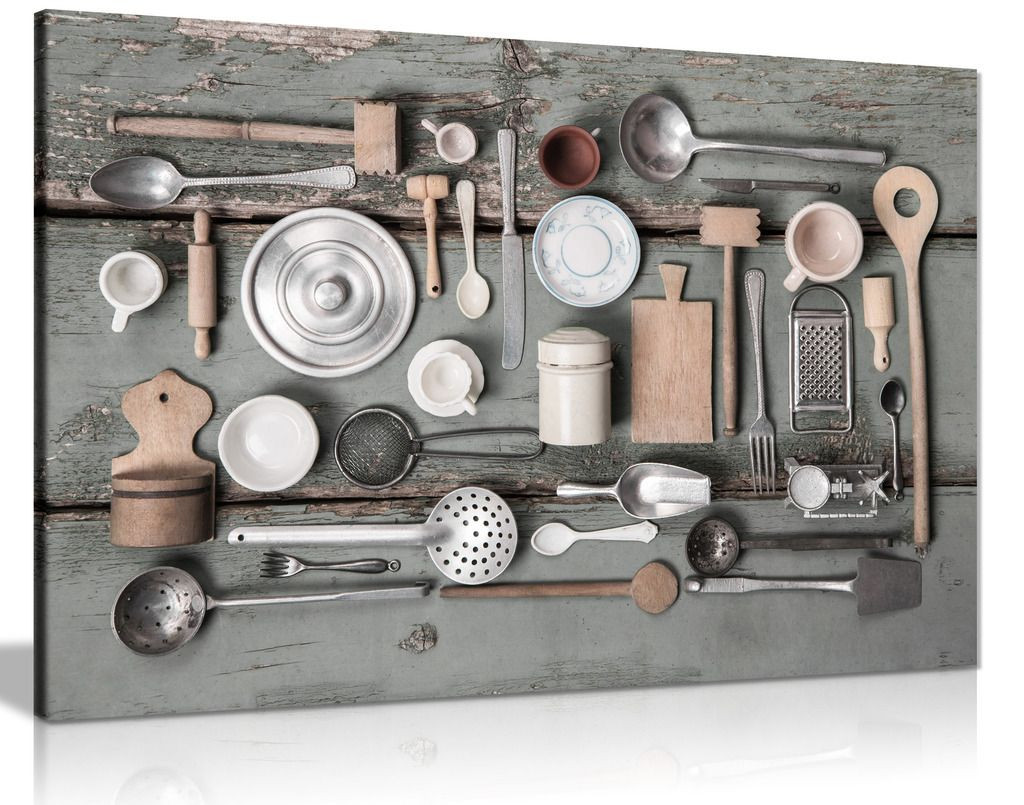 Rustic Art Vintage Kitchen Utensils Canvas