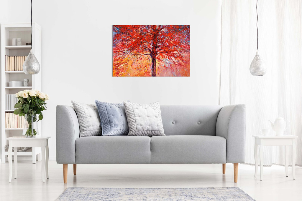 Abstract Oil Painting Red Autumn Tree Modern Canvas