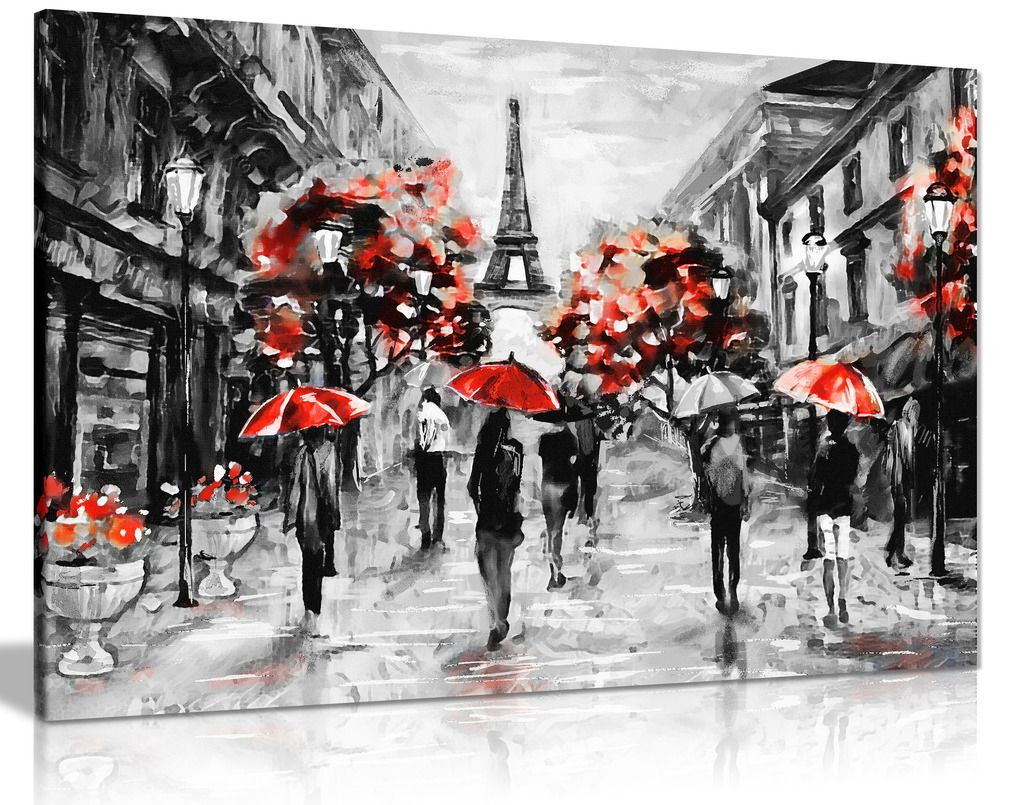 Modern Contemporary Black White Red Paris Eiffel Tower Canvas