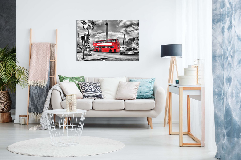 London Canvas Print Black & White Red Bus Canvas