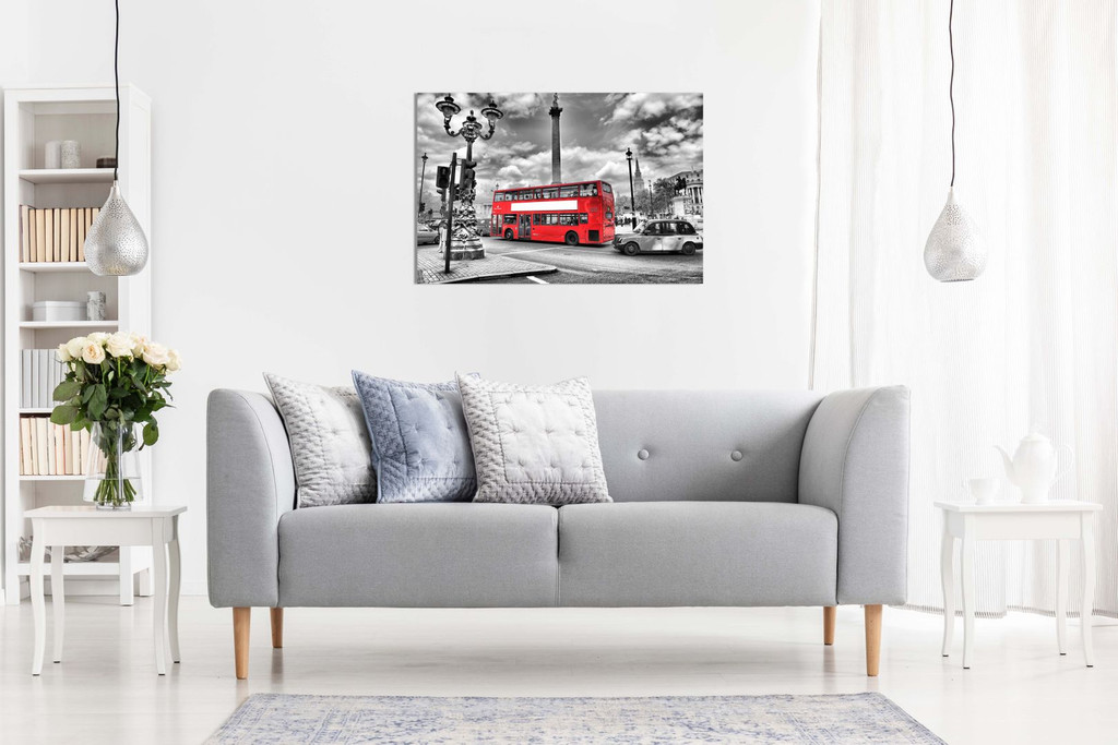 London Canvas Print Black & White Red Bus Canvas