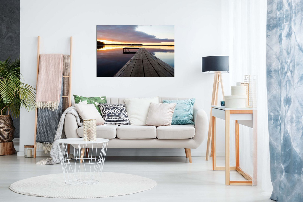 Sunset Over A Rustic Jetty Lake Canvas