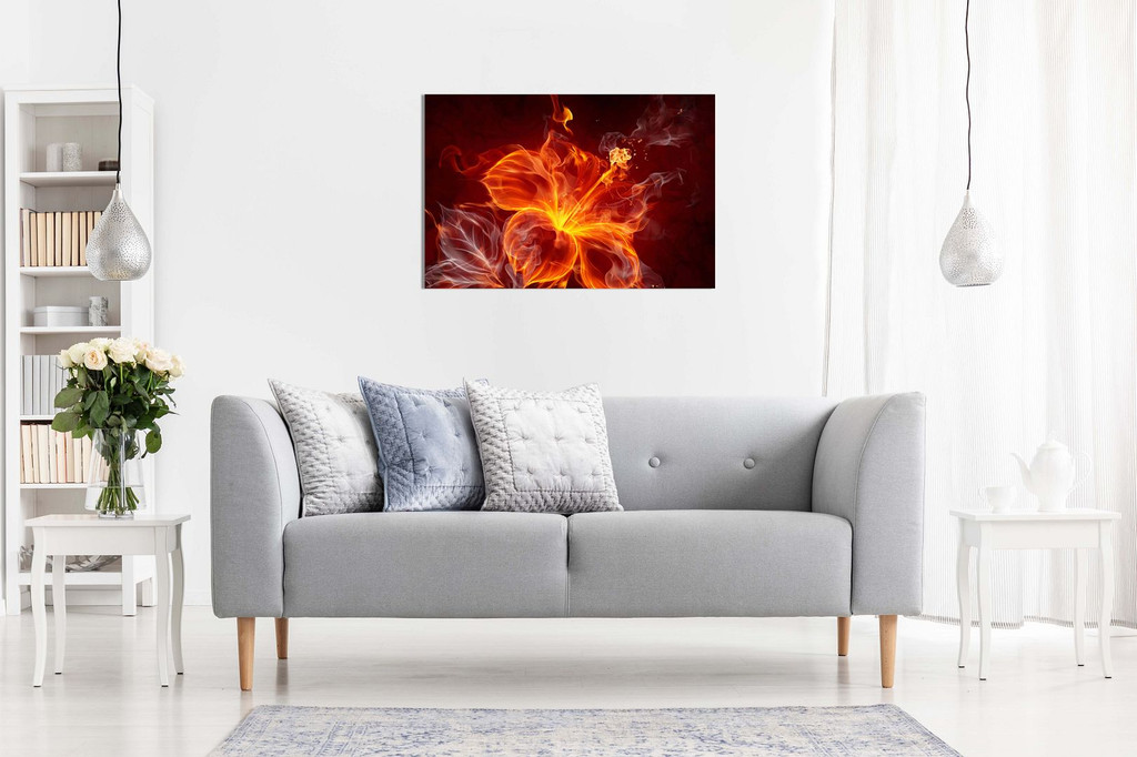 Floral Canvas Abstract Flaming Red Flower And Smoke Canvas