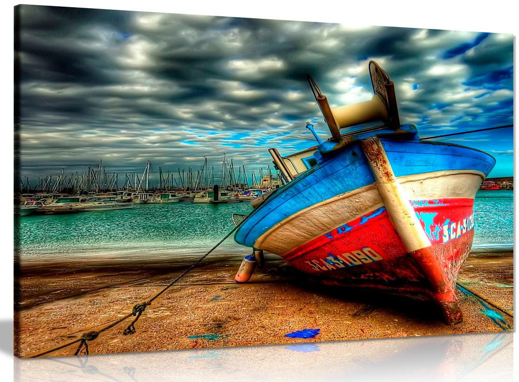 Landscape Colourful Boat On Sea Canvas