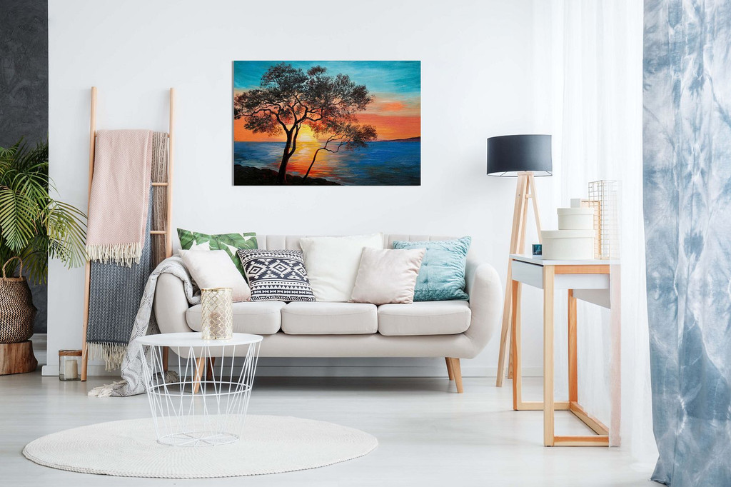 Tree Near The Lake At Sunset Oil Painting Canvas