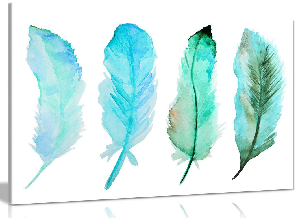 Teal Kitchen Wall Art Feathers Canvas