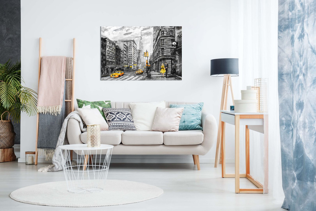 Black White Yellow New York City Oil Painting Canvas