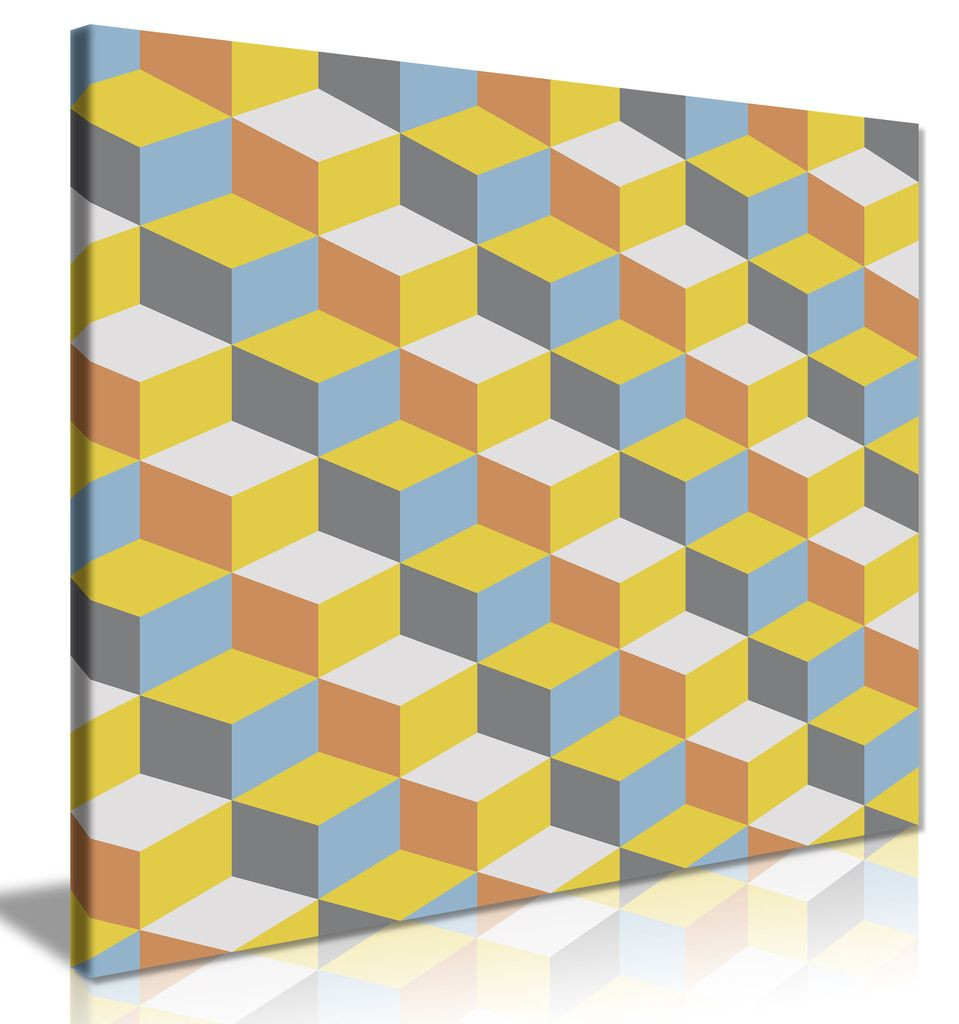 Abstract Retro Geometric Pattern Yellow Grey Canvas