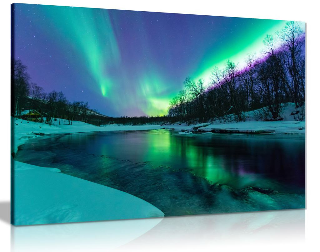 Winter River Northern Lights Aurelia Borealis Canvas