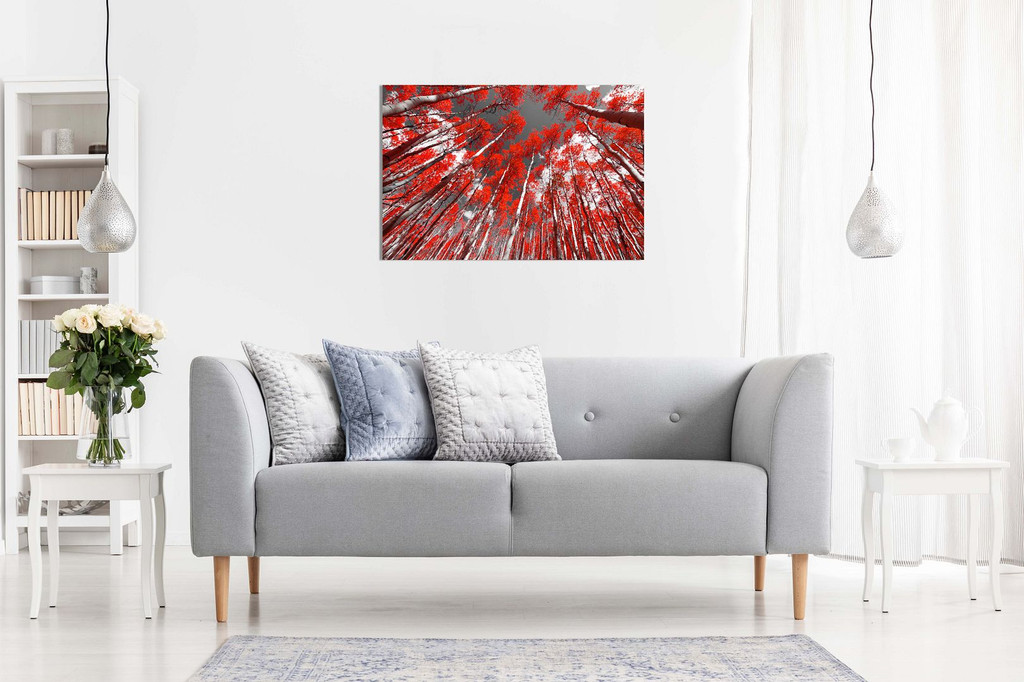 Red Trees On Black And White Background Canvas