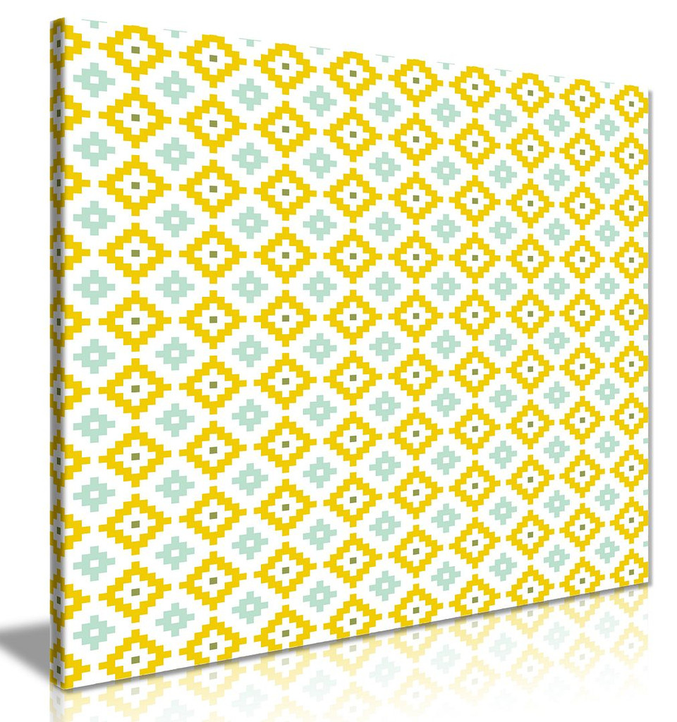 Contemporary Modern Wall Art Yellow Blue Geometric Canvas