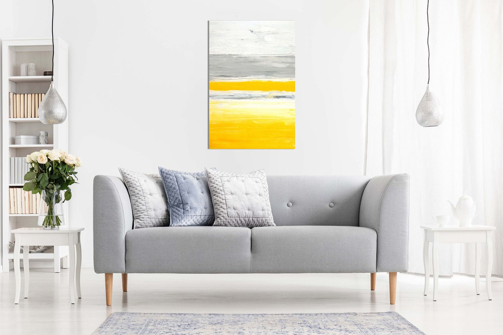 Stylish Trendy Abstract Yellow Grey Home Office Painting Canvas