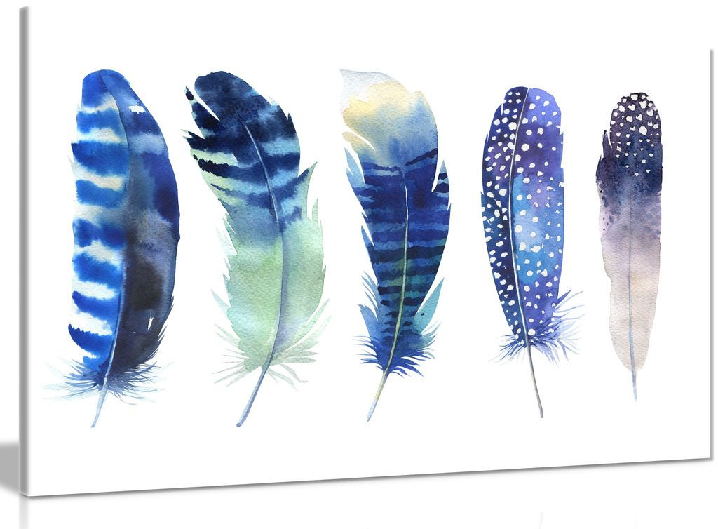 Watercolour Feathers Boho Blue Canvas