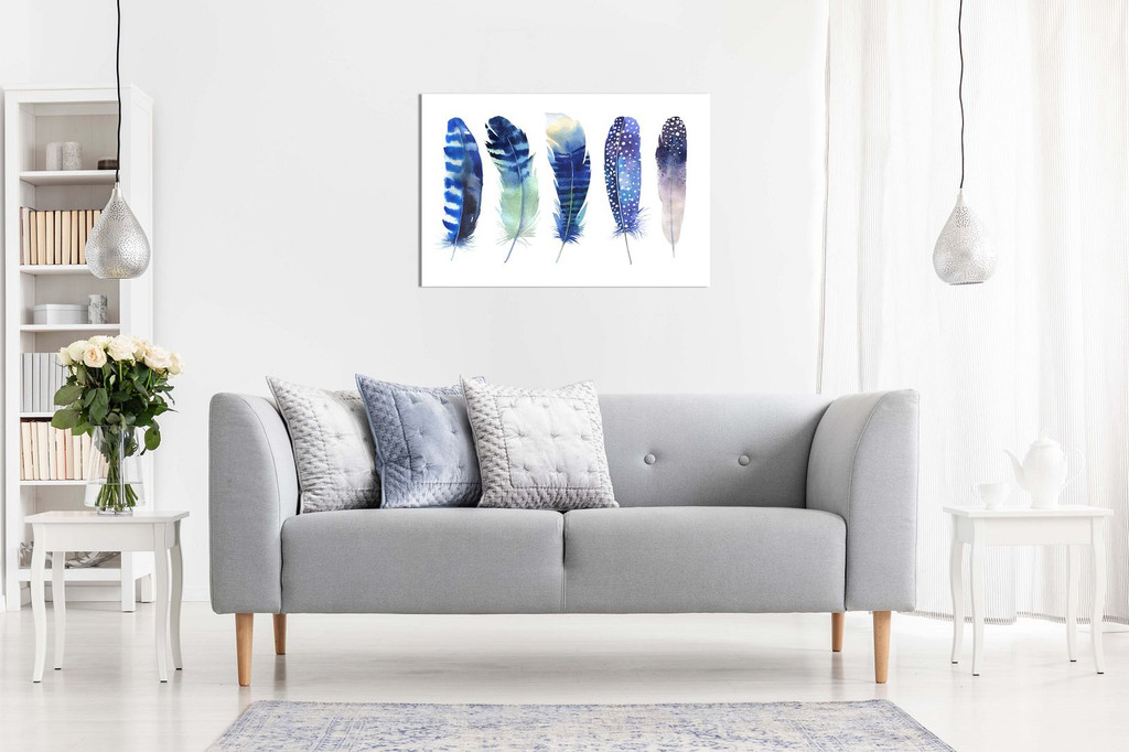 Watercolour Feathers Boho Blue Canvas