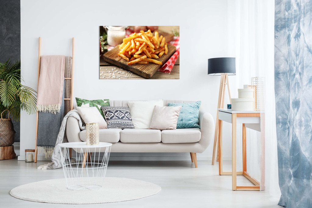 Chips French Fries On Wooden Board Canvas