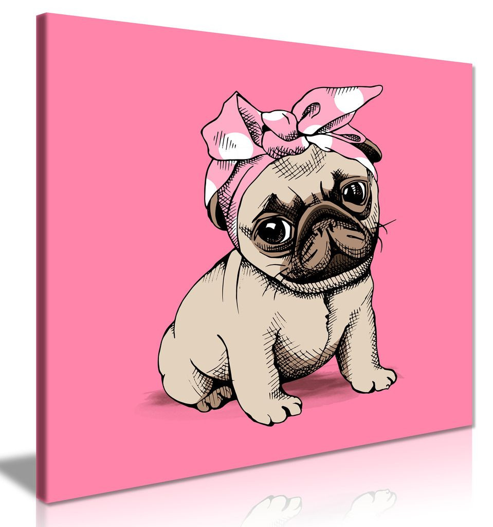 Puppy Pug In A Headband On Pink Background Canvas