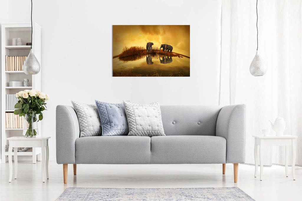 Thai Elephants At Sunset Canvas