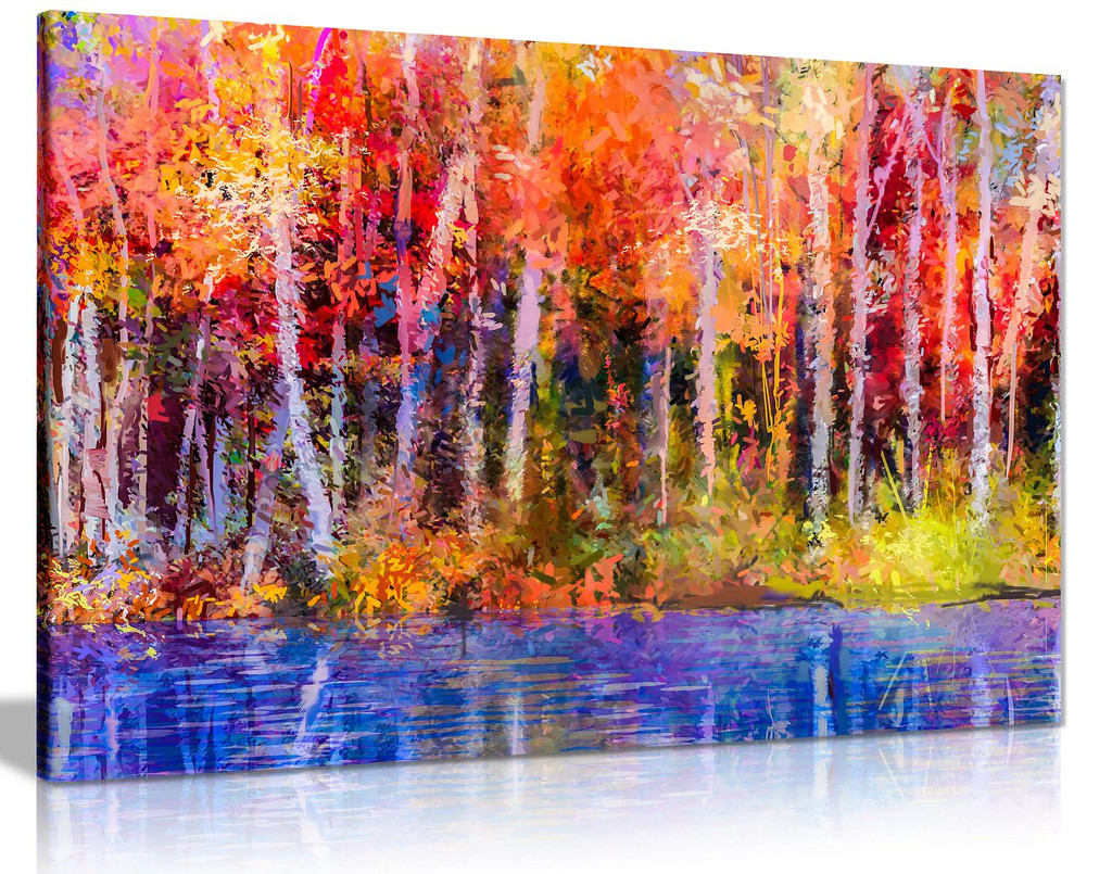 Oil Painting Colourful Red Yellow Autumn Trees Nature Canvas