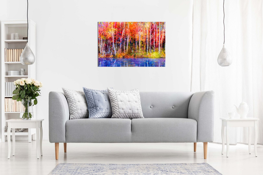 Oil Painting Colourful Red Yellow Autumn Trees Nature Canvas