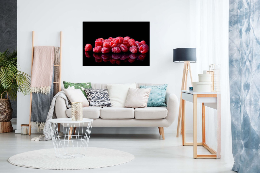 Raspberries On Black Background Kitchen Art Canvas