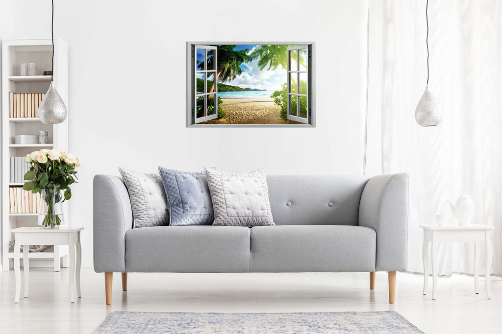 Beach Sunset View 3D Window Effect Landscape Canvas