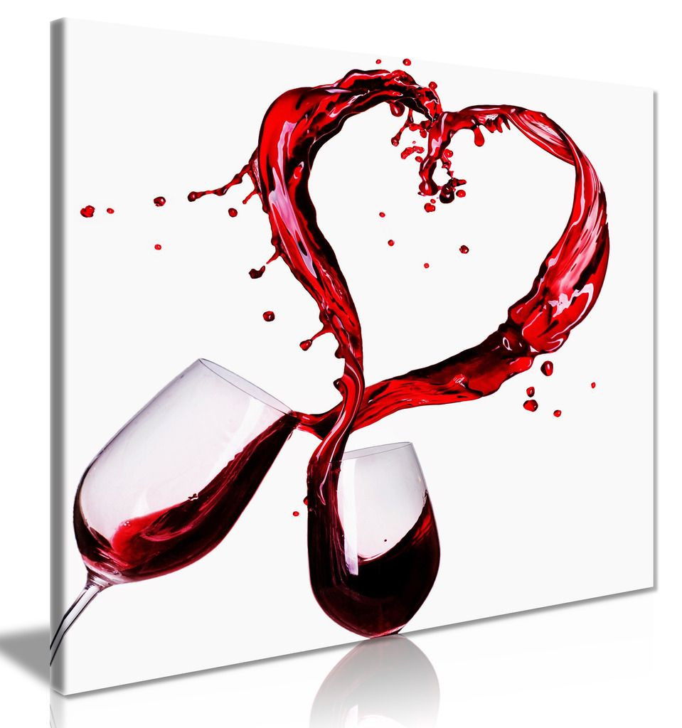 White And Red Kitchen Art Love Wine Canvas