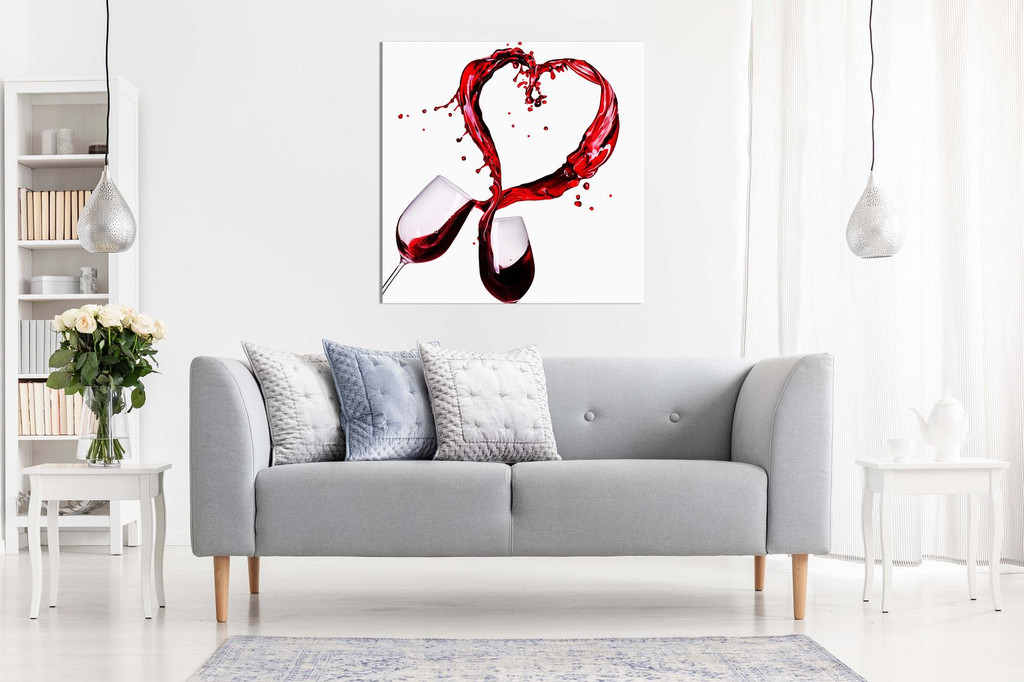 White And Red Kitchen Art Love Wine Canvas