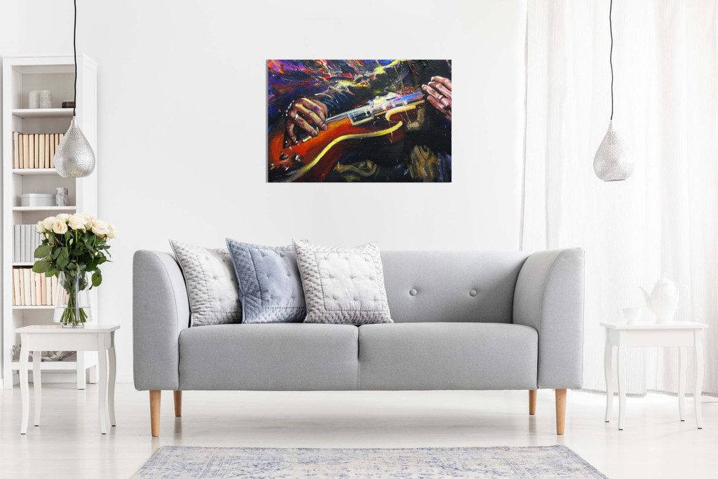 Painting of Guitarists Hands Music Multicoloured Canvas