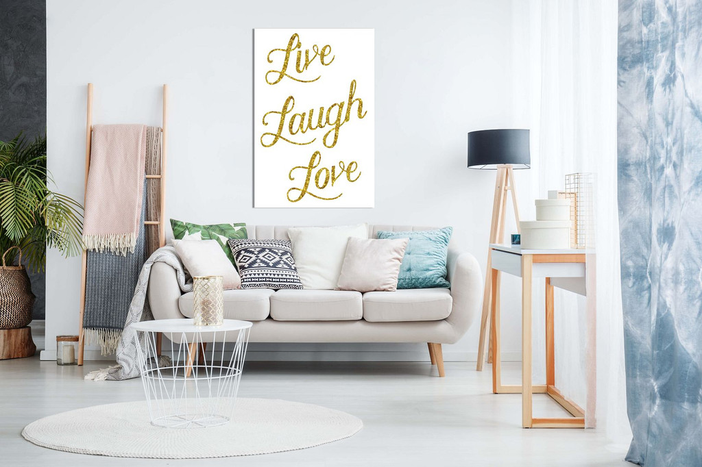 Live Laugh Love Glittery Gold Faux Canvas