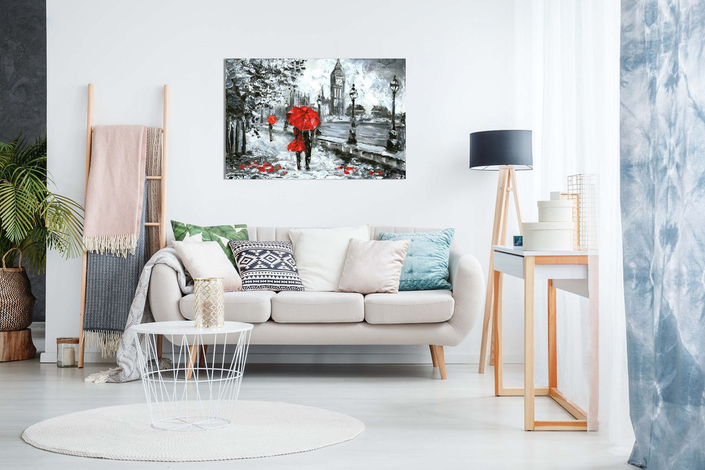 Oil Painting Street View Of London Artwork Black White And Red Big Ben Canvas