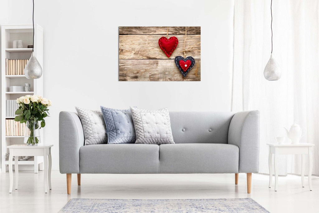 Red Love Hearts On Wood Canvas