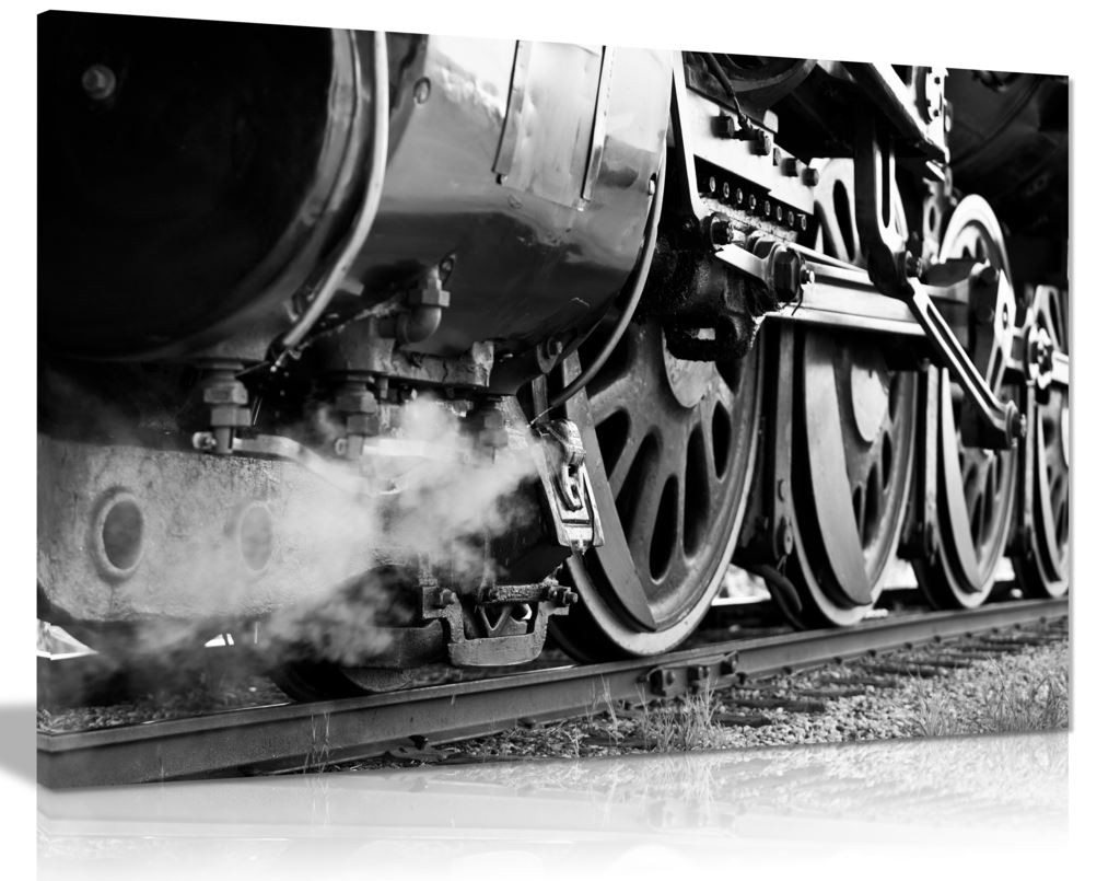 Vintage Steam Train Locomotive Black & White Canvas Wall Art Picture Print