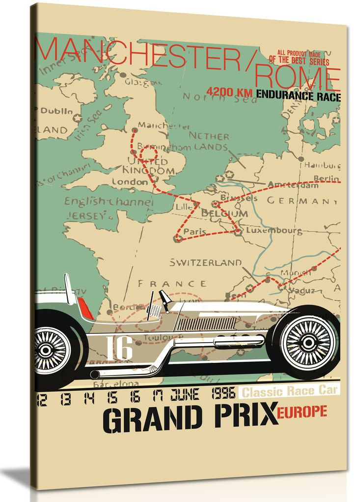 Vintage Race Car Grand Prix Canvas Wall Art Picture Print