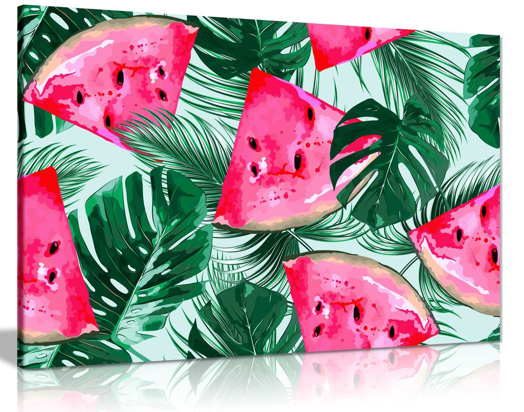 Tropical Watermelon Palm Jungle Botanical Canvas Wall Art Picture Print